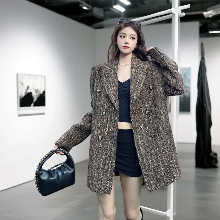 网红炸街女装法式复古小香风西装外套女秋冬西装外套女冬季穿搭