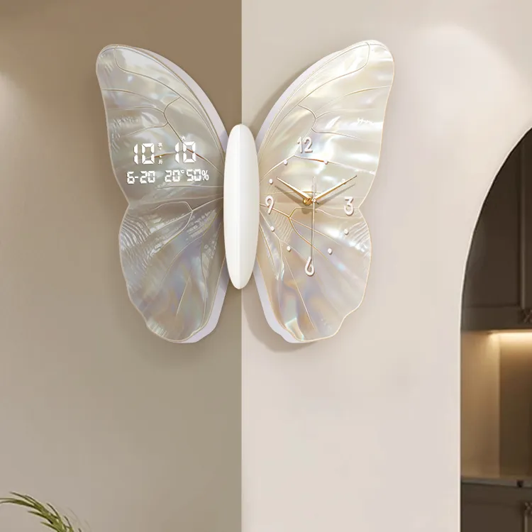 客厅转角时钟奶油风万年历电子钟高级感双面挂钟2025转角双面挂钟