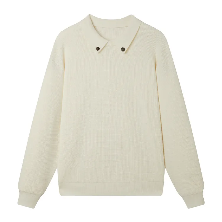 【初屿白】高级感老钱风男士针织衫简约休闲宽松大码翻领长袖毛衣