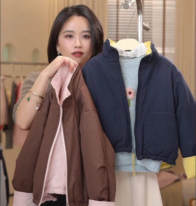 leomama女童双色双面穿棉服2025新品儿童洋气百搭保暖棉衣外套