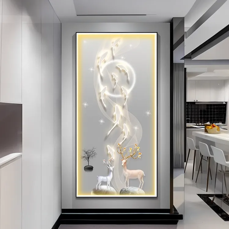 九鱼图晶瓷镶钻装饰画壁画走廊玄关沙发玄关正对门装饰画