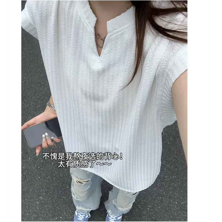 cleanfit无袖背心男款夏季潮牌v领肌理感美式高街个性纯色运动t恤