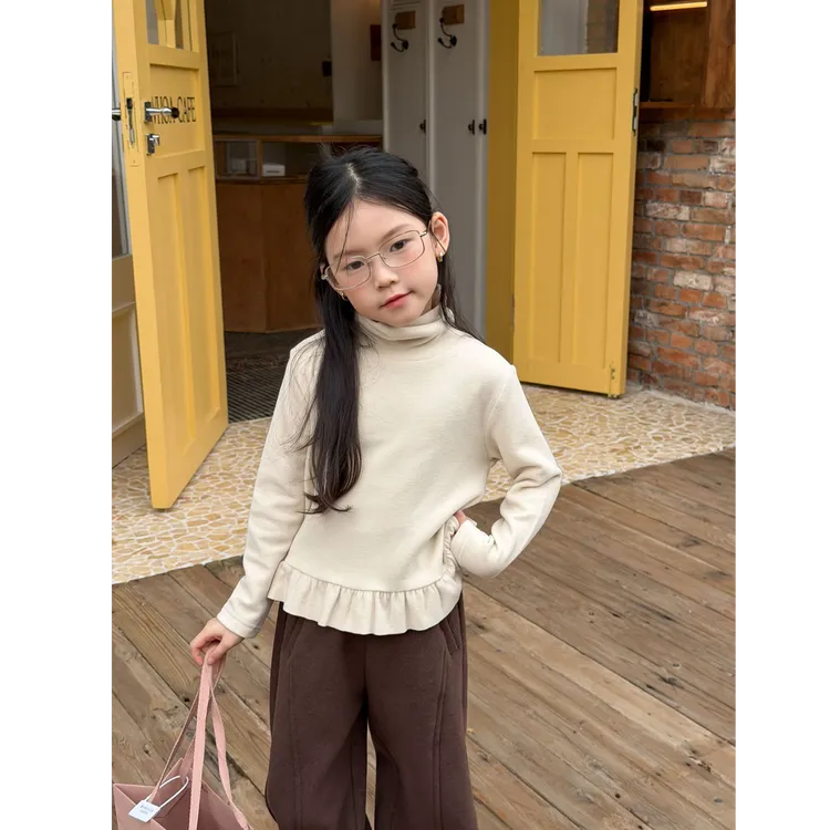 儿童甜美内搭高领上衣儿童洋气花边下摆软糯堆堆领打底衫25K033