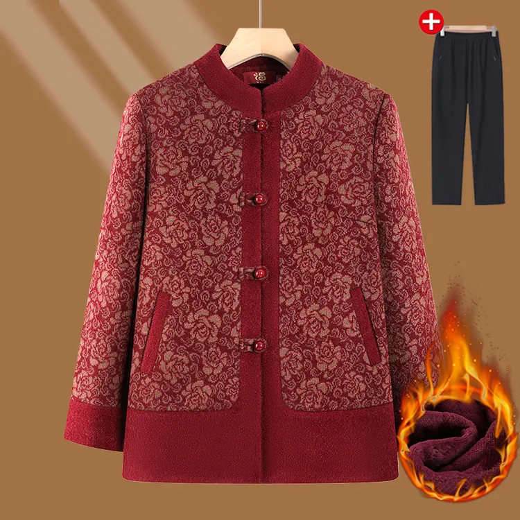 老年人冬装外套女奶奶唐装秋冬喜婆婆婚宴妈妈喜庆老太太加绒衣服