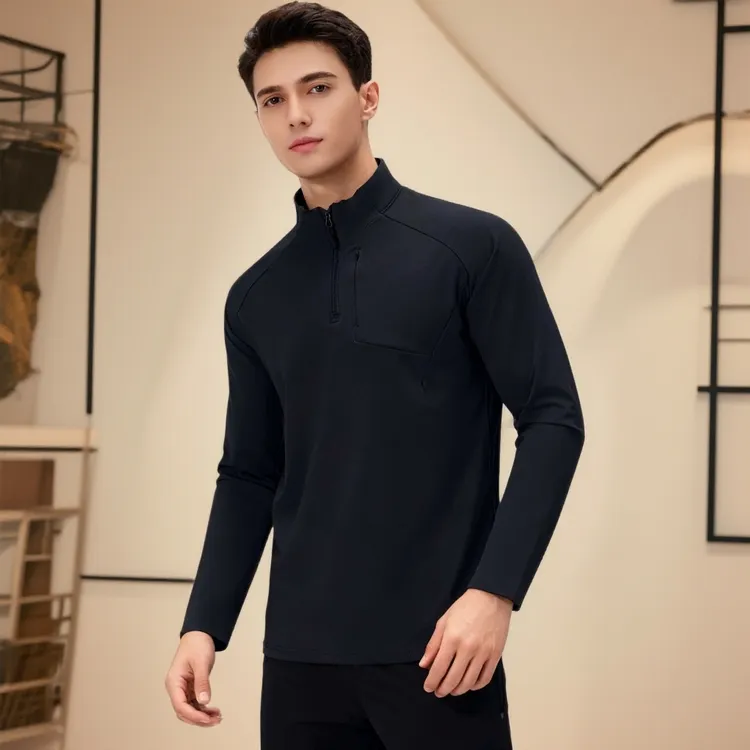 半拉链卫衣男士休闲百搭长袖t恤秋冬立领加绒保暖内搭澳绒打底衫