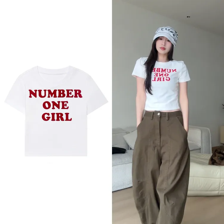 韩系ins短款字母印花白色短袖T恤女潮夏季辣妹风修身显瘦圆领上衣