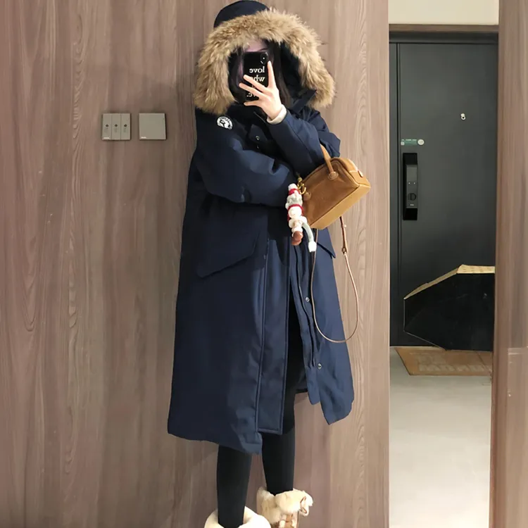 长款过膝大毛领派克服女2025冬新款韩系宽松加厚羽绒棉衣棉袄外套