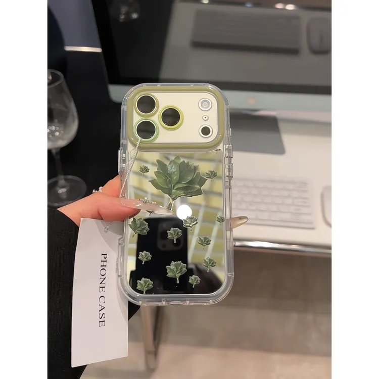 满屏柚子叶镜面适用苹果17手机壳新款华为潮流vivo高级小米15OPPO