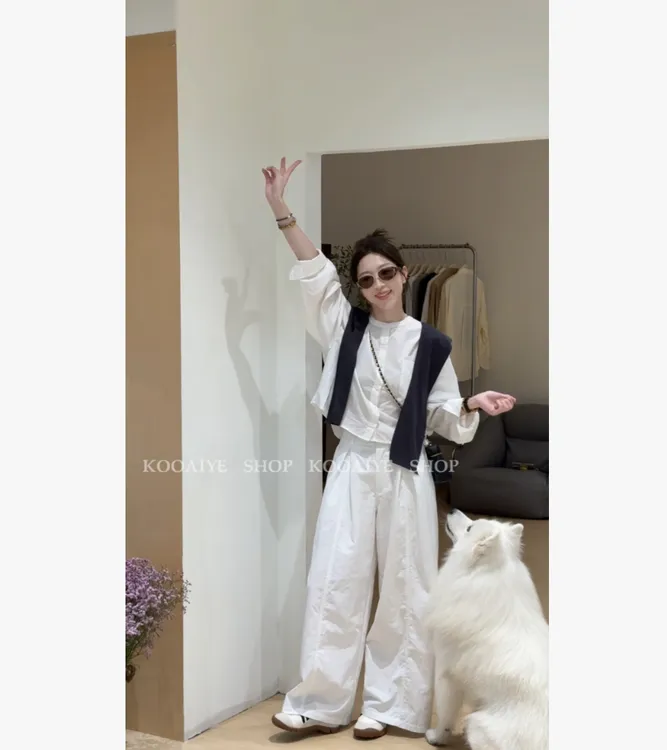 【浅秋】早秋新款韩系休闲时尚显瘦宽松慵懒简约两件套衬衫