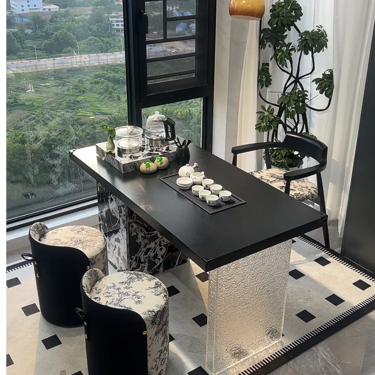 意式轻奢  岩板阳台岛台茶桌椅组合小型泡茶台高端家用2025新款