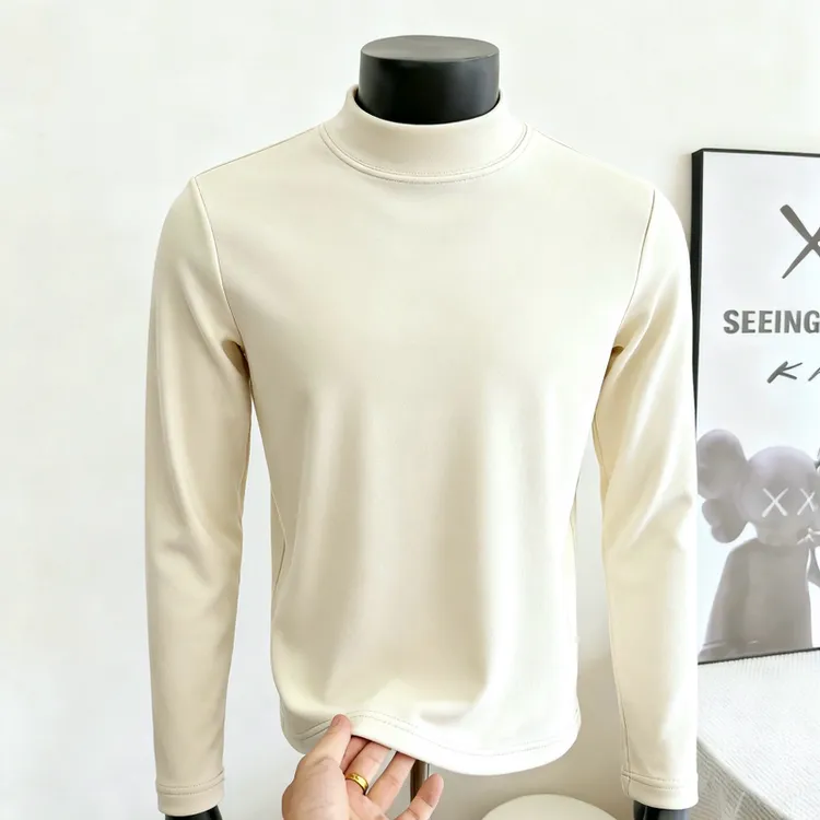 初棉先生纯色【半高领】双面德绒上衣打底衫秋冬长袖男士修身版内搭