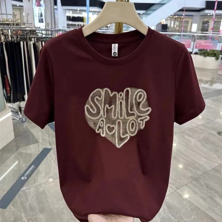 5197字母爱心圆领短袖T恤夏季新款修身显瘦小衫洋气上衣