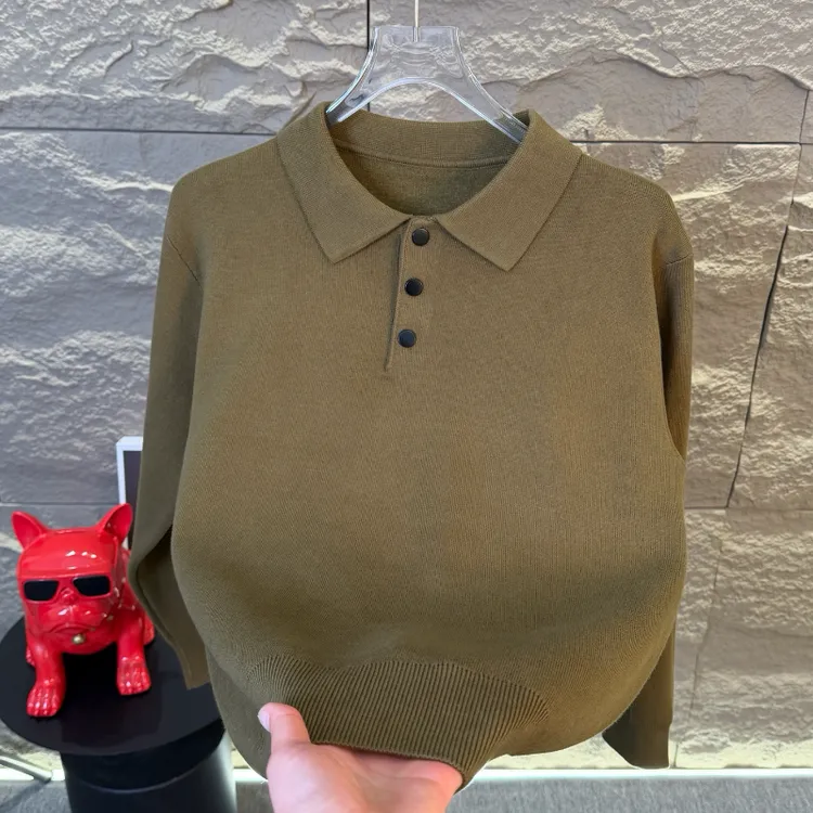 高档轻奢翻领毛衣男士冬季时尚纯色Polo领针织打底衫潮流宽松上衣