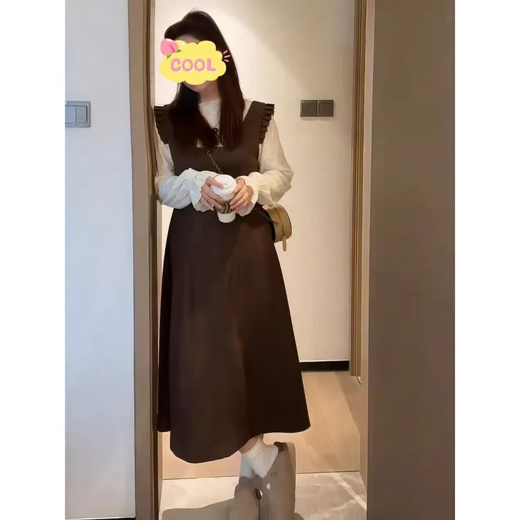 大码长袖蕾丝内搭时尚复古背心连衣裙套装长款9912#短款9913#