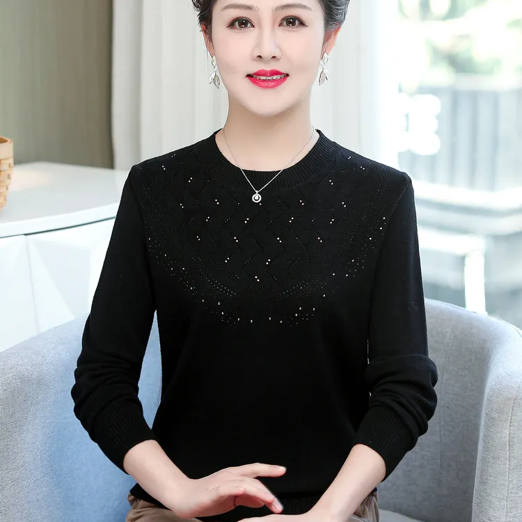 秋季妈妈新款针织打底衫毛衣中年人女40岁50宽松纯色洋气2025小衫