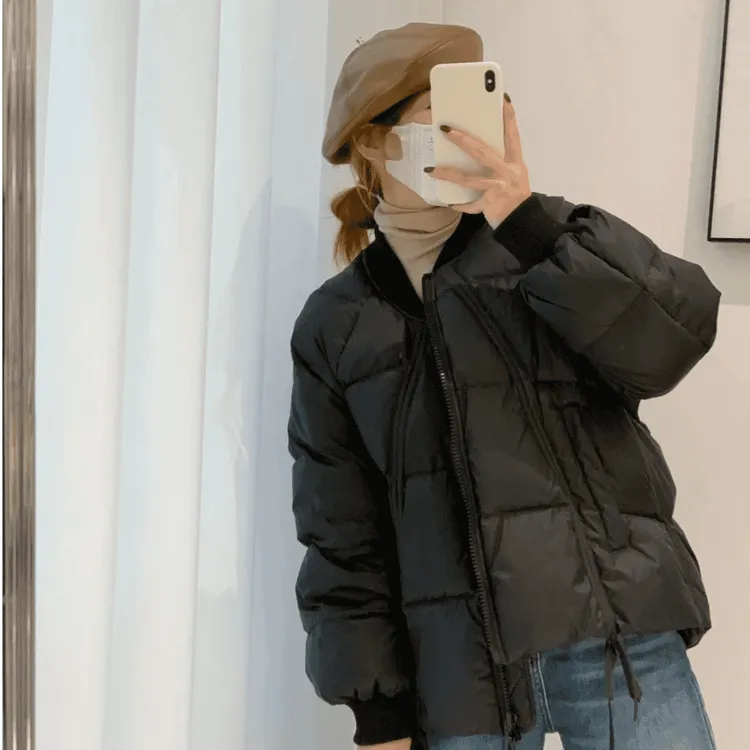 2025新款90绒圆领韩版百搭保暖羽绒服女ins学生冬纯色外套5518