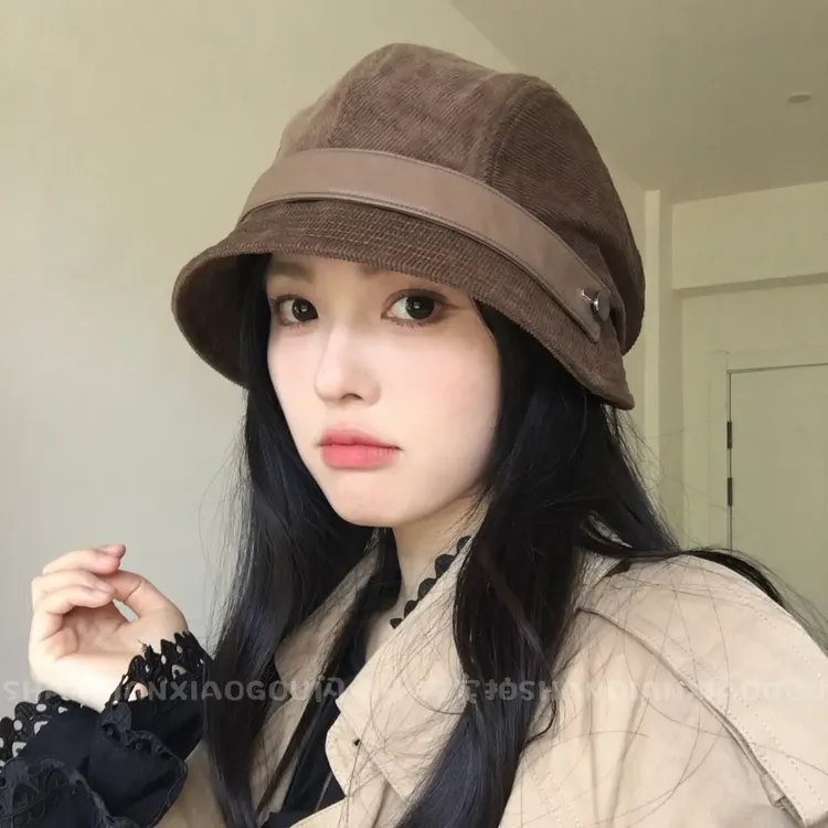 闪电小狗 灯芯绒渔夫帽*一帽多戴可做小礼帽 高骑车可戴帽子网红