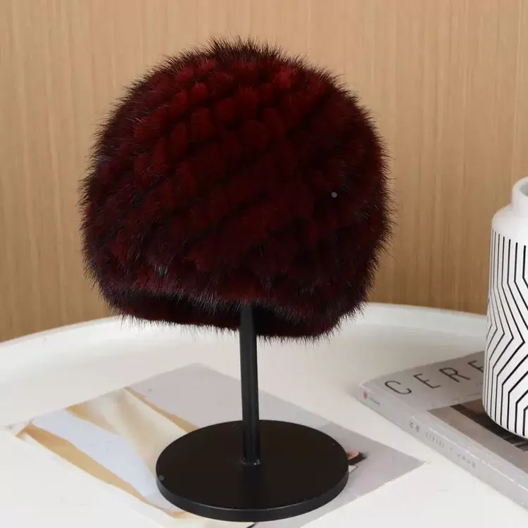 水貂毛绒皮草帽子女士貂绒编织冬季保暖护耳妈妈包头菠萝圆顶帽子