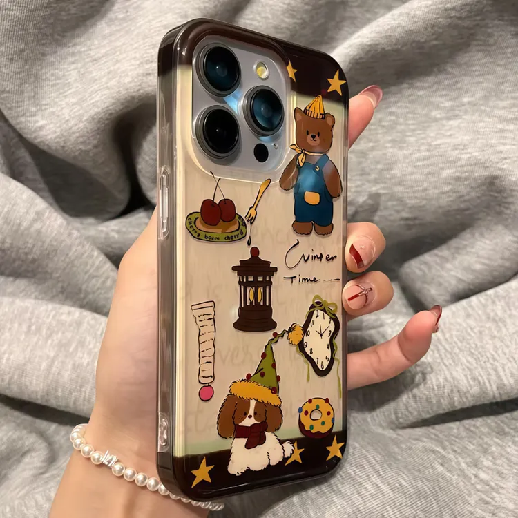 可爱居家闹钟小熊小狗适用iPhone16ProMax手机壳苹果17新款15/143