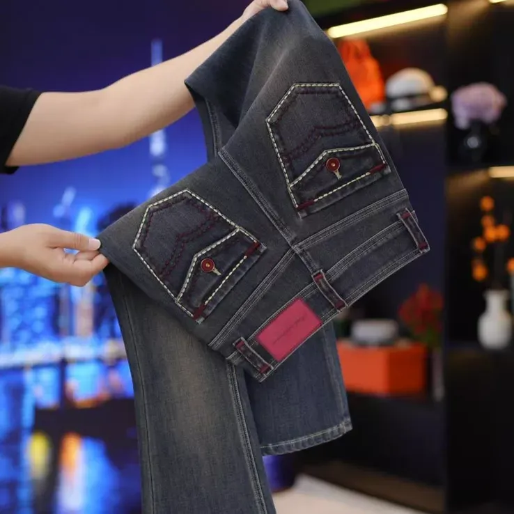 秋冬复古重工洗水显瘦高腰微喇牛仔裤女加绒修身时尚百搭微喇裤子