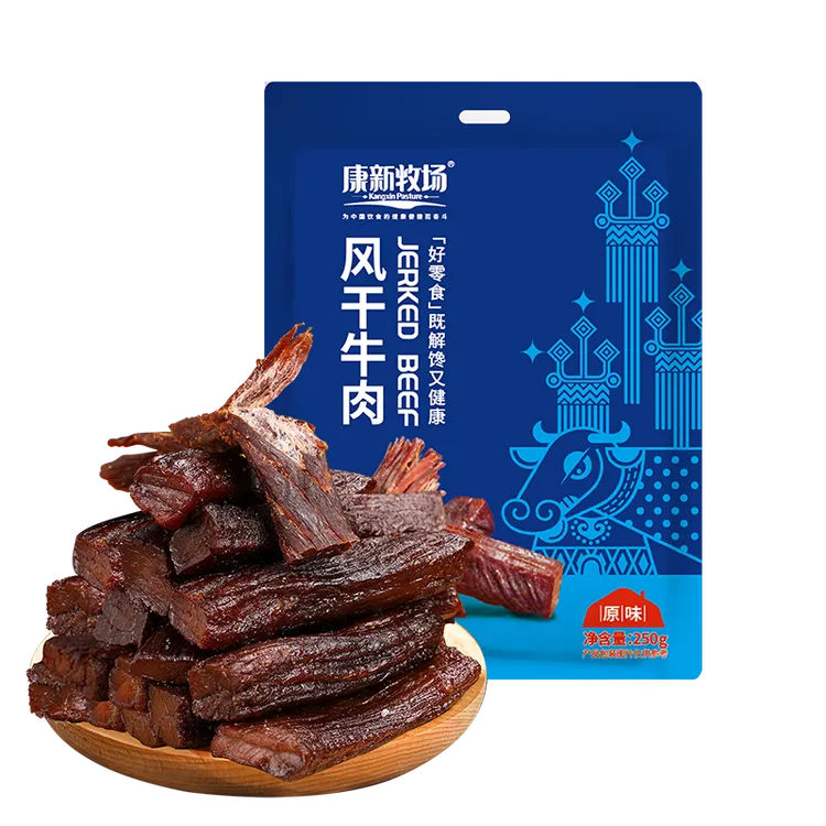 康新牧场牛肉干内蒙特产7成干风干牛肉真空包装健身零食独立小包
