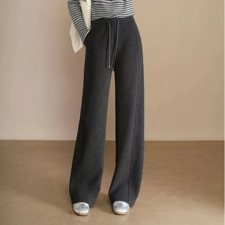 毛呢阔腿秋冬款女裤2025网红潮流新款高腰直筒休闲香蕉镰刀裤