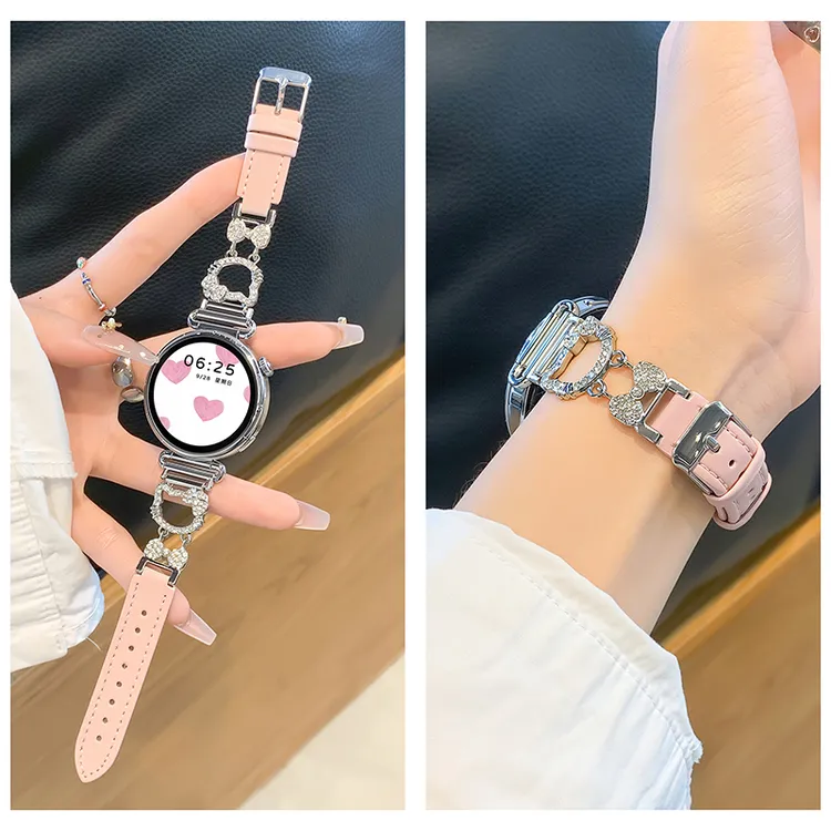 适用华为gt6/5watch4/3/2/pro轻奢闪钻kt猫女生拼皮手表带小米S4