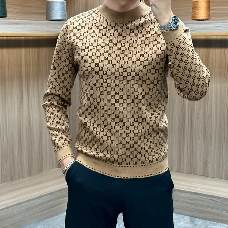 2025冬季新款男士长袖针织毛衣时尚休闲百搭修身半高领保暖打底衫