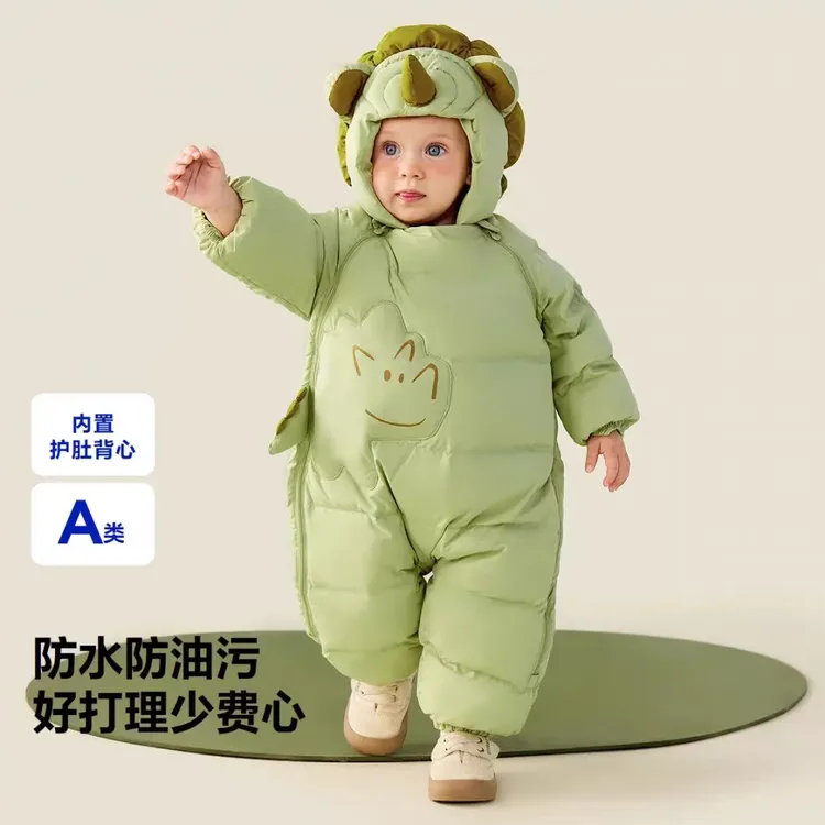 儿童羽绒服婴儿连体衣冬季宝宝哈衣男童女童休闲外出三防鸭绒爬服