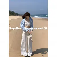 SSYDFER【冰岛的爱】蕾丝拼接牛仔裤气质时尚设计感百搭