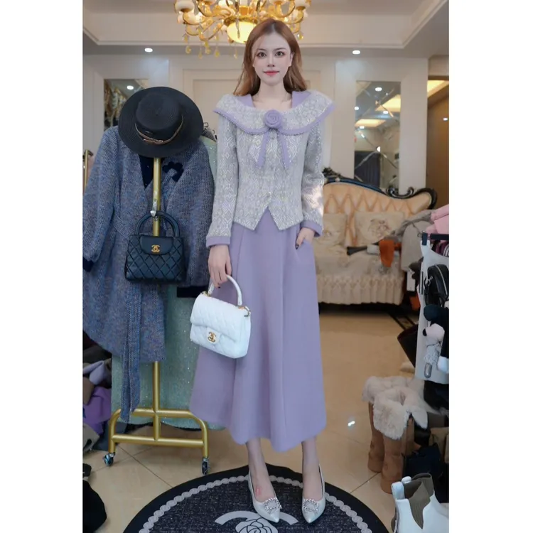 气质小香风两件套裙2025新款秋季设计感小衫半身裙套装A610286