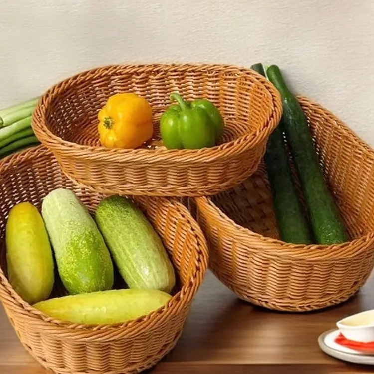 S14【热销榜一爆款】洗菜沥水水果零食篮三件套零手超市藤编织筐篮