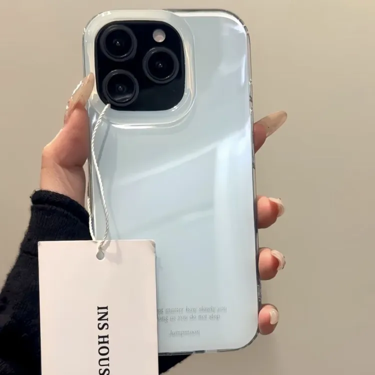 浅蓝英文适用于苹果17promax/16大孔白色IMD手机壳华为vivo小米xr