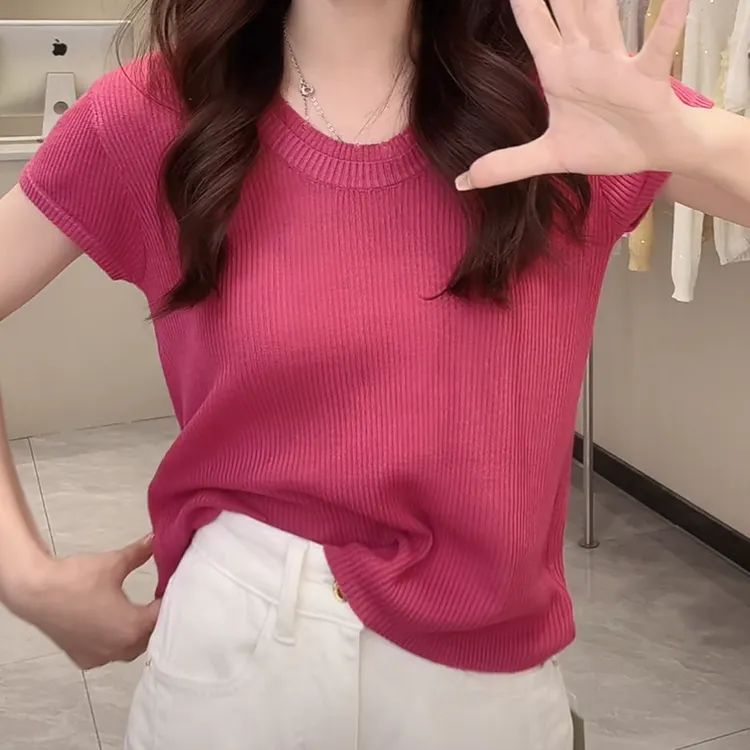 设计感U领破口洞纯色针织衫女2025新款夏季百搭小众显瘦套头上衣