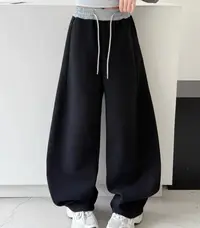 2950 女士刺绣字母拼接腰头阔腿裤 XX