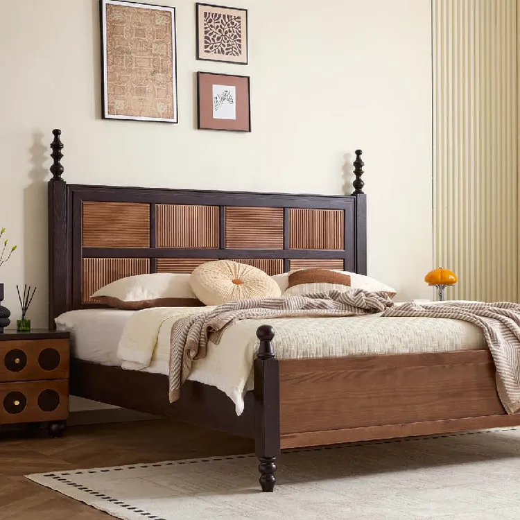 锦云星8928硬#法式中古风复古欧式主卧室木床1.8米x2米工厂直销