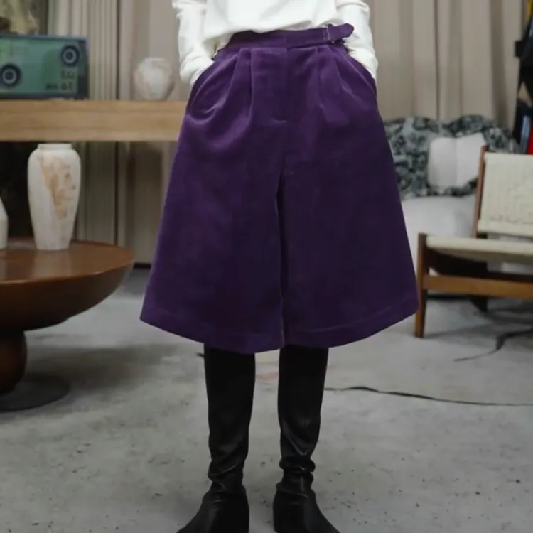 infobyfive2025秋冬加绒小绿宽松灯芯绒中裤六分裤贰NF0510223