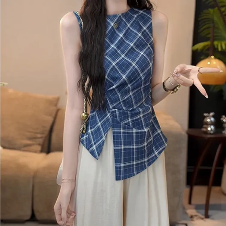 红色格子设计感显瘦衬衫女2025夏季新款百搭上衣女气质小众修身