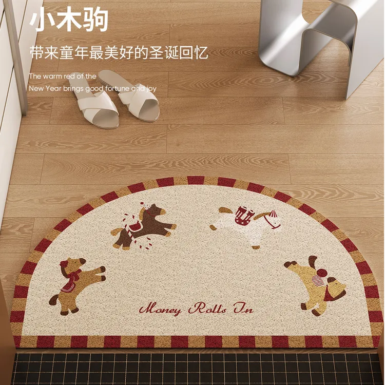 小马驹中古半圆入户地垫丝圈除尘防滑脚垫进门玄关门口地毯可裁剪