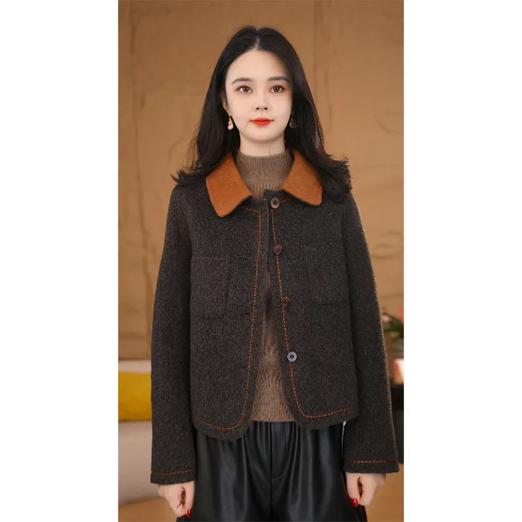 【小陈甄选】纯澳毛100%双面毛呢大衣新款时尚气质8584020B琥珀棕