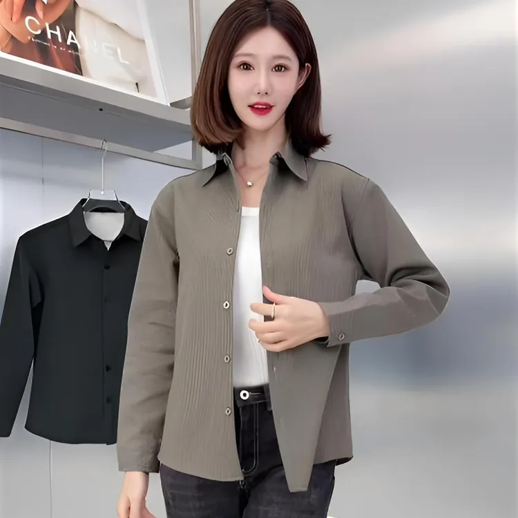 男士新款加绒加厚衬衫翻领长袖休闲纯色百搭通勤帅气衬衫A809