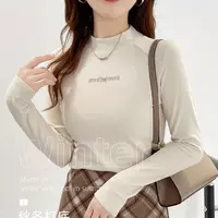 女士秋冬款小立领蝴蝶烫钻工艺插肩袖打底衫内搭保暖1073#