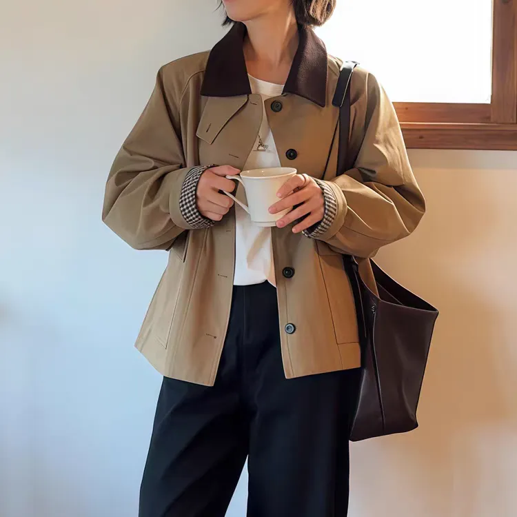 【成衣水洗 短款风衣外套】秋季新款小个子短款风衣外套
