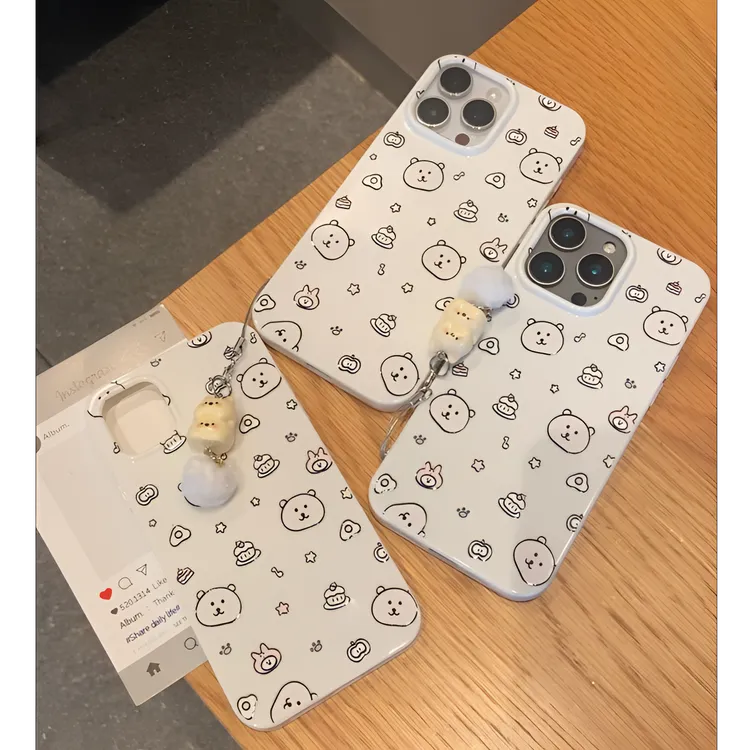 歌诗丹途蛋糕小熊带饰品适用苹果16promax手机壳华为oppovivo小米