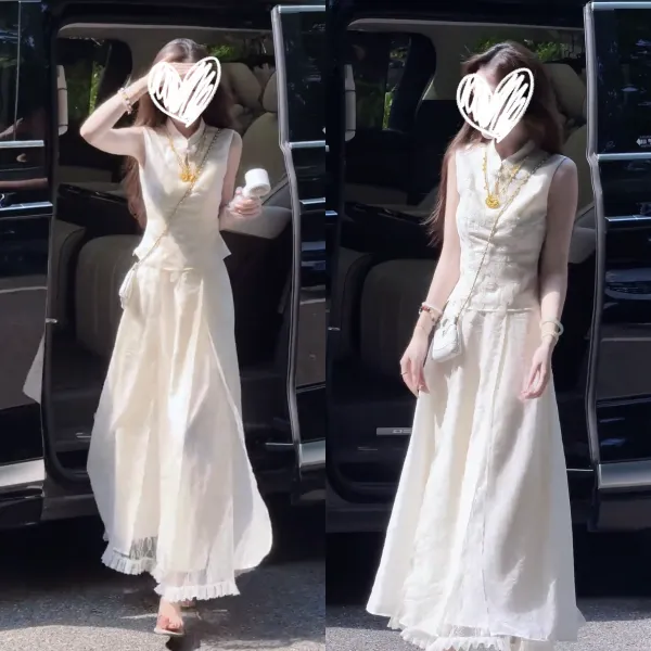 2025夏季新中式白色无袖上衣半身裙套装女夏独特绝美高级感套装