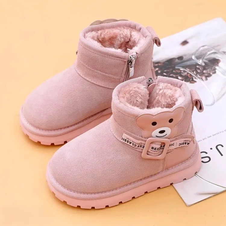 ABC 女童雪地靴儿童短靴加绒加厚保暖防水防滑韩版男童棉靴小熊鞋