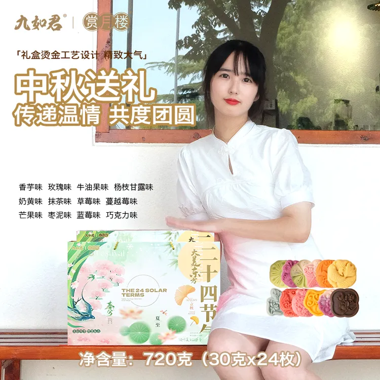 九如君2025年新款中秋二十四节气桃山皮月饼高档节礼盒品720克/盒