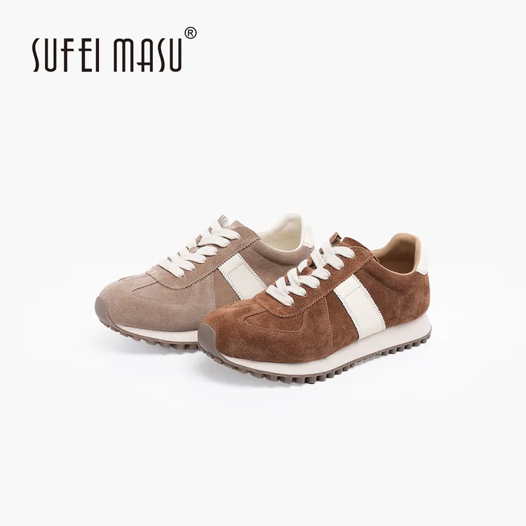 苏菲玛素牛反绒真皮时髦复古时尚舒适厚底女士系带透气德训鞋6732