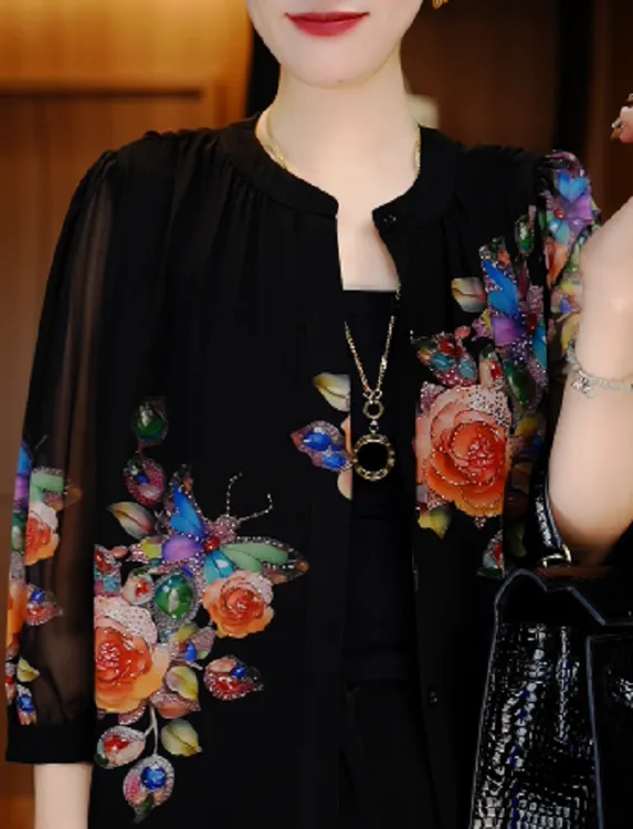 春夏衬衫开衫女时尚显瘦优雅洋气气质休闲印花百搭衬衫V25L448