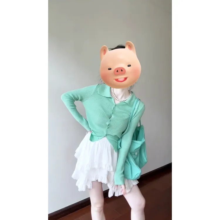 MARIE.COCO气质针织上衣不规则花边A字裙短裙女百搭松紧腰两件套